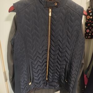 Navy Quilted Vest with Gold Zipper